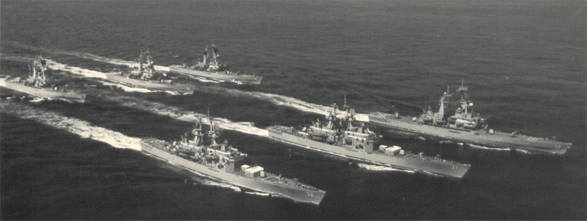 A fleet of World War II Navy Ships