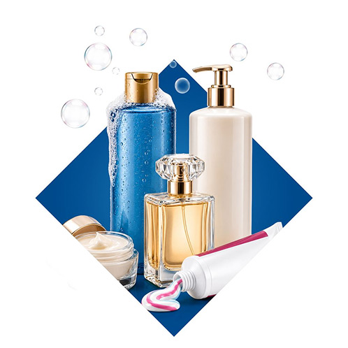 a collection of lotions and tooth paste