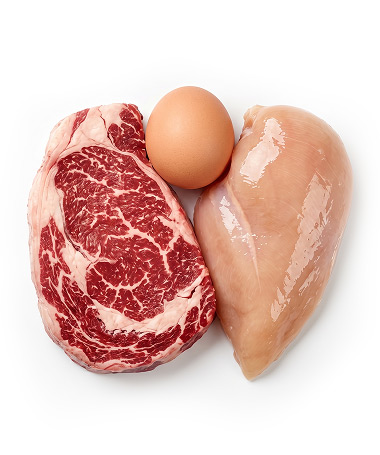 Cuts of beef and chicken